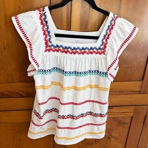 THML Colorful Embroidered Short Sleeve Flutter Sleeve Blouse
